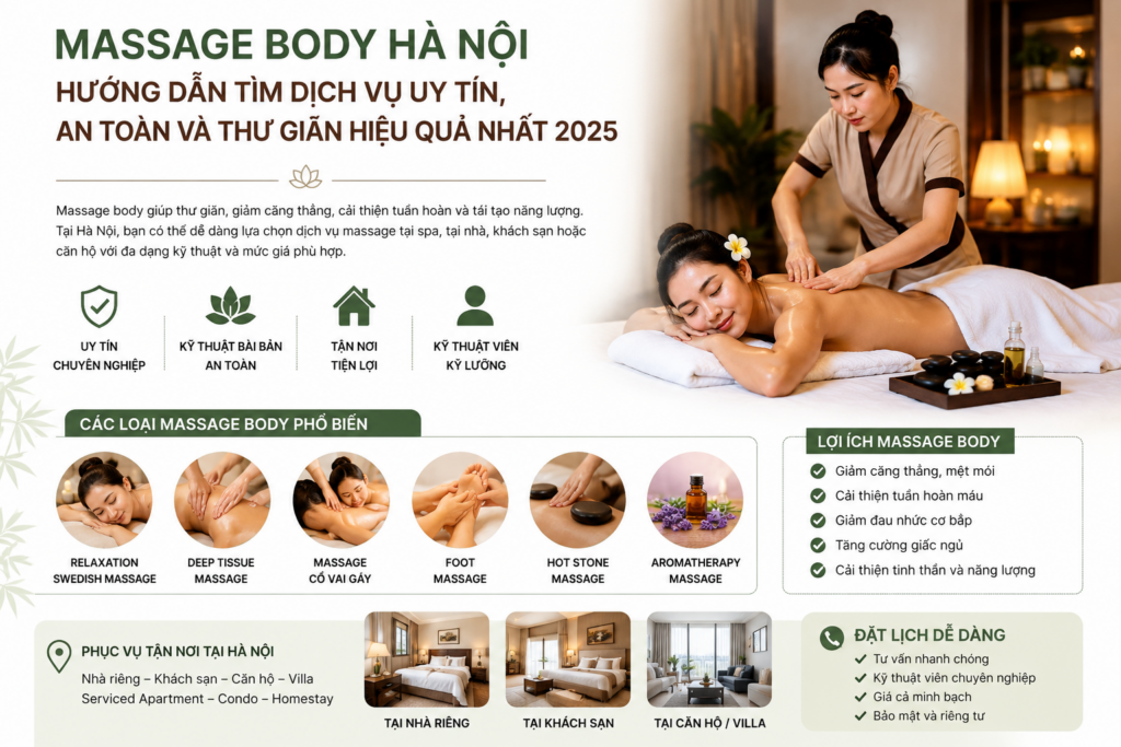 Cách thực hiện MASSAGE BODY HÀ NỘI HƯỚNG DẪN TÌM DỊCH VỤ UY TÍN, AN TOÀN VÀ THƯ GIÃN HIỆU QUẢ NHẤT 2025 đúng cách