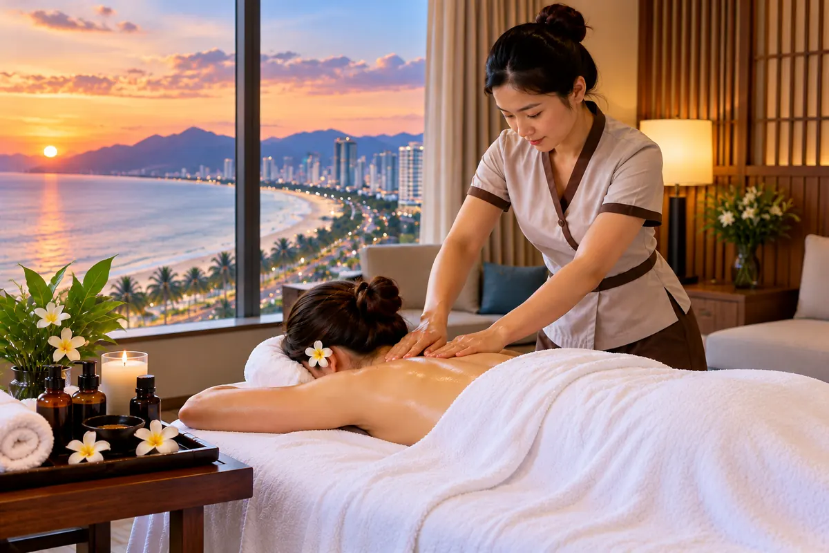 Professional wellness massage at a private holiday villa in Da Nang overlooking the coast